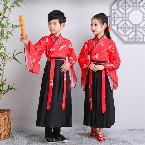 儿童古装汉服女童国学服男三字经弟子规演出服襦裙中国风表演服装