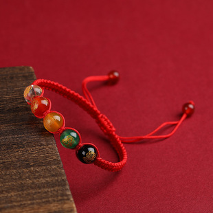 五路财神手链女红绳编织五行红绳手串本命年编织手链本命年金木水