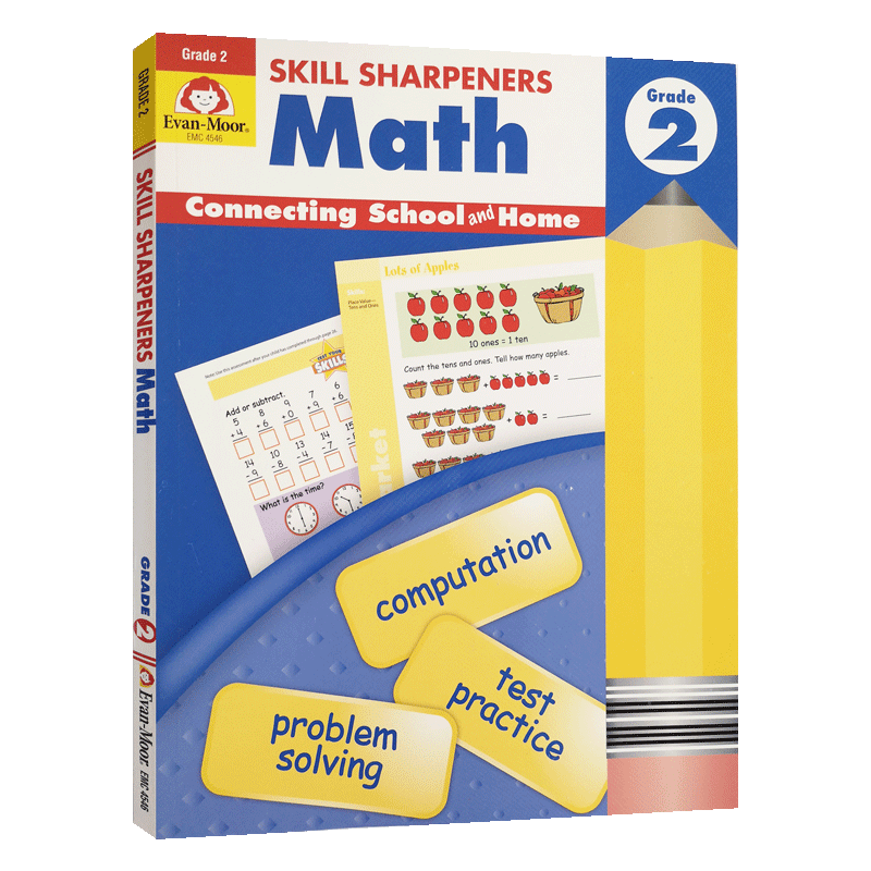 英文原版 Evan-Moor Skill Sharpeners Math Grade 2 进口加州小学英语教材教辅 数学练习册 二年级 技能铅笔刀