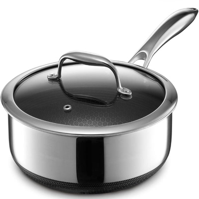 美国代购HexClad Hybrid Nonstick Saucepan 不粘锅汤锅带玻璃盖