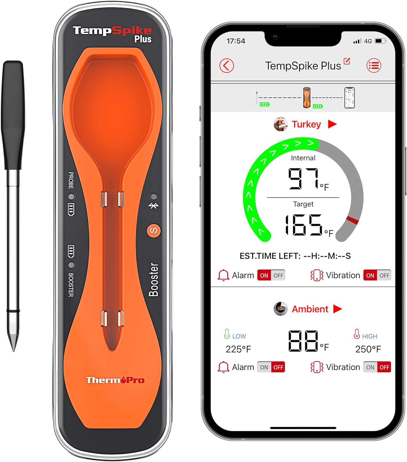 美国代购ThermoPro TempSpike Plus 蓝牙无线烤肉温度计600英尺