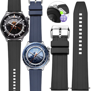 适用oppowatchX表带watchX2快拆4pro按压款oppo新款watchS男款watchx千峰蔚蓝硅胶表带一加oppowatch2/1/4Pro