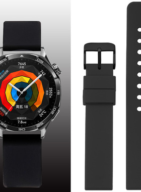 适用华为GT5/GT5Pro手表Watch4/4Pro表带GT2pro黑色硅胶表带gt4/gt3/watch3Pro智能荣耀46mm橡胶表链GS男女款