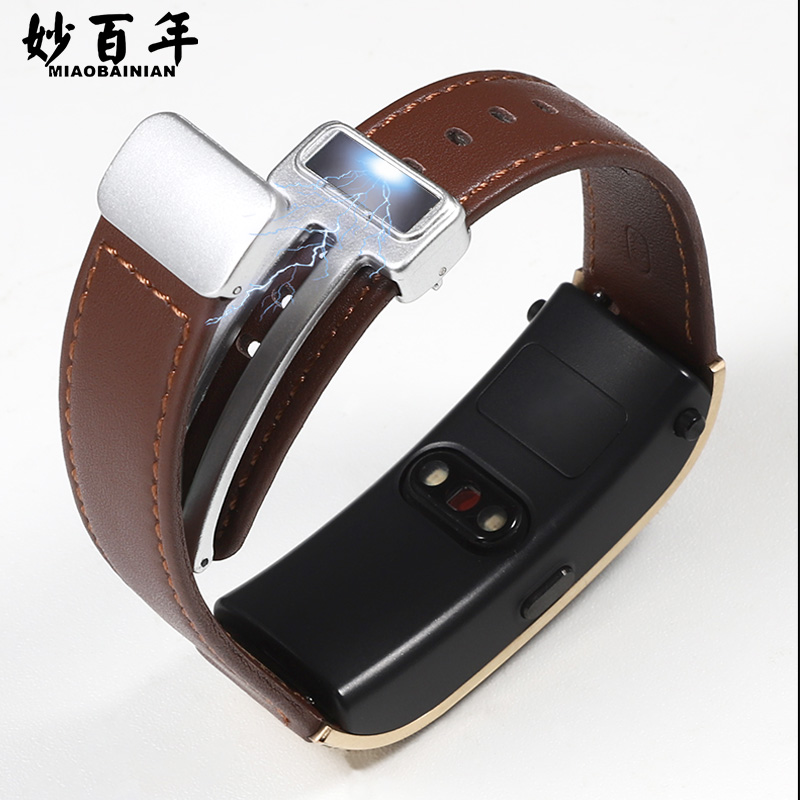 适用华为手环B7表带b7通用B6真皮腕带B5摩卡棕新款b7代手表带女B3真皮手表链男款b6牛皮磁吸扣高级配件替换带