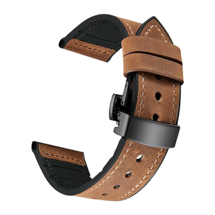 适用华为GT3手表新款watchBuds复古牛皮表带GT2/pro真皮3pro硅胶底智能46mm男款GT1荣耀magic2非原装22配件e