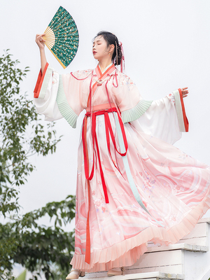 晋制绣花印花半臂齐腰襦裙