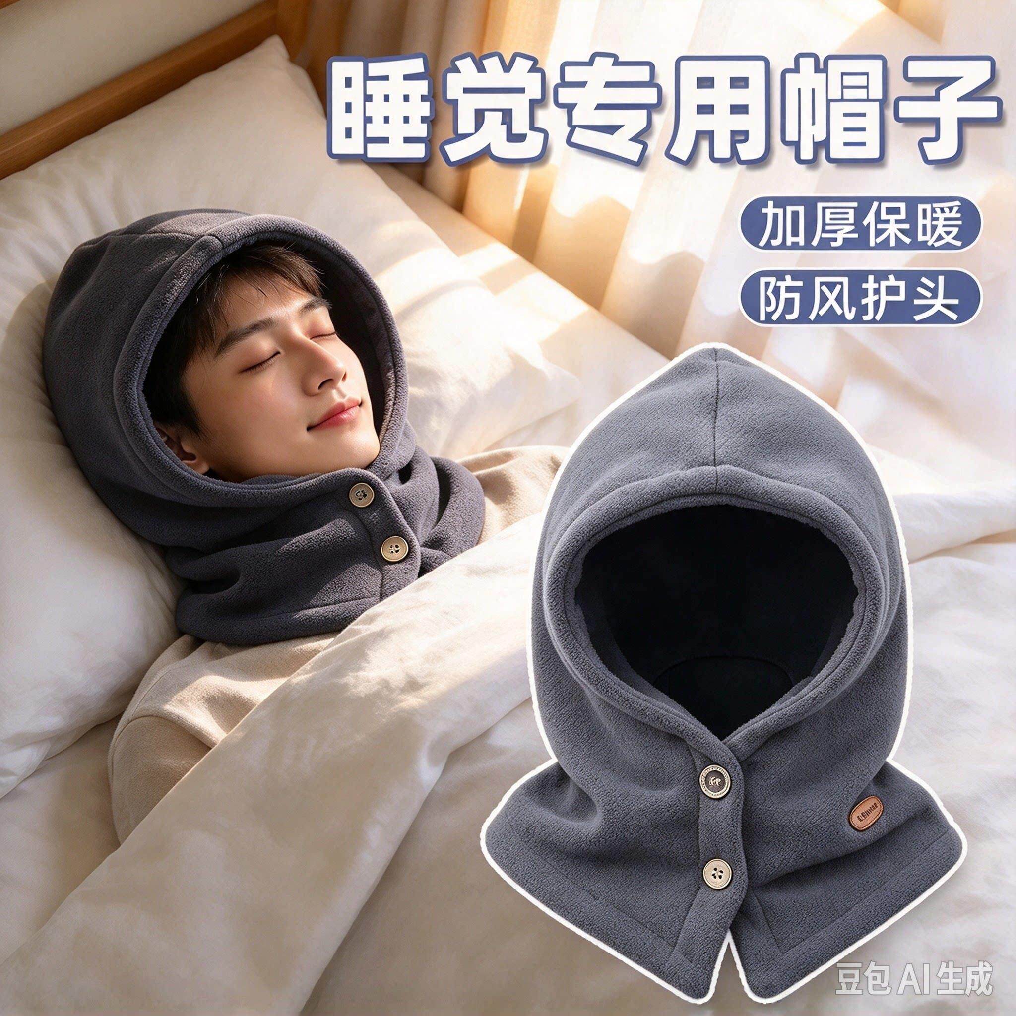 冬季偏头痛护头睡觉帽男女连帽护肩颈保暖坎肩头部防风头套包头帽