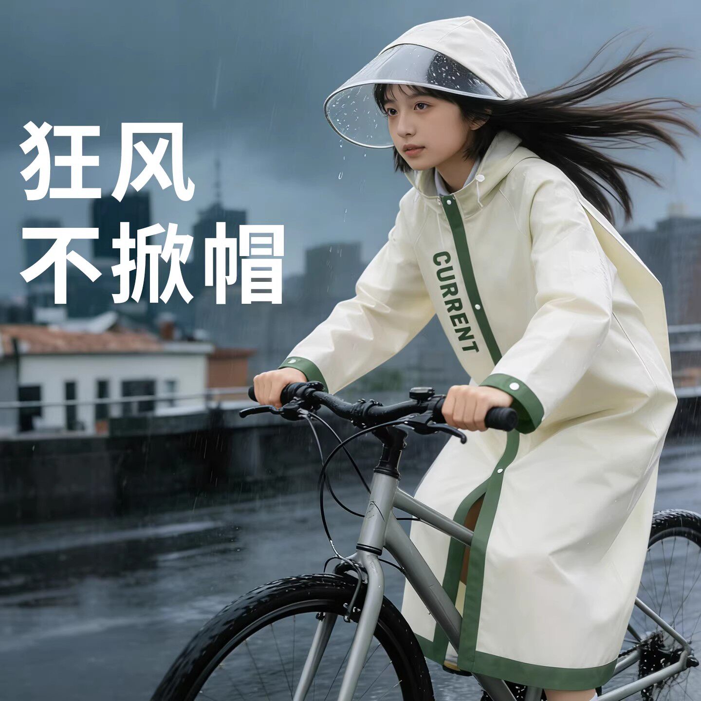 儿童雨衣连帽雨披男女长款加厚防风防水骑行专用电动车雨衣带帽檐