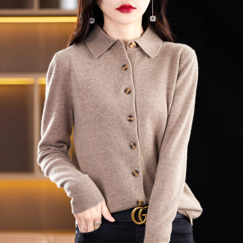 早秋新款娃娃领开衫外套女秋冬季新款毛衣长袖外搭上衣针织打底衫