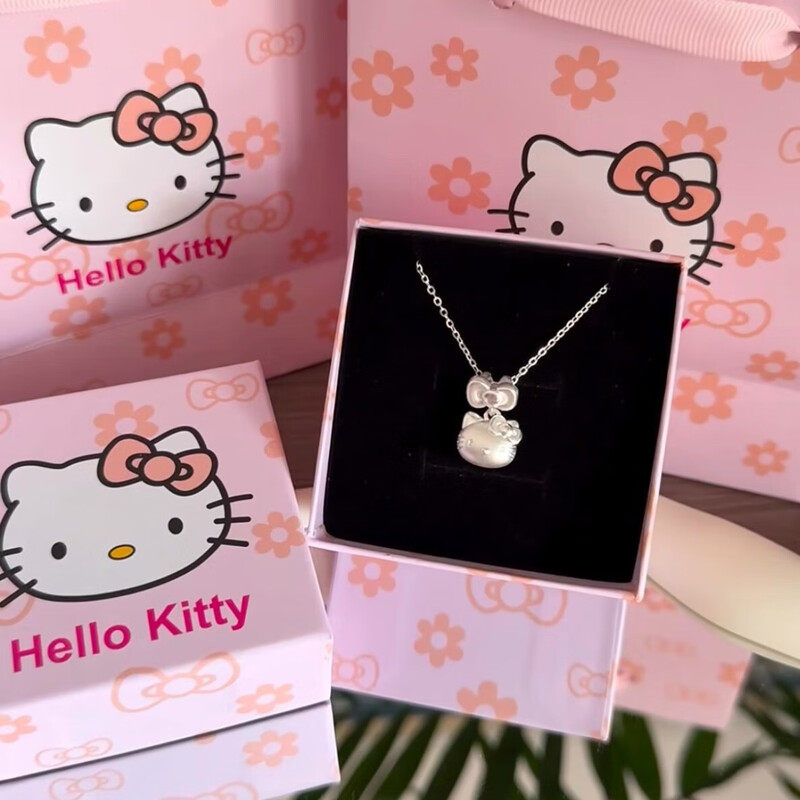 足银999Kitty猫吊坠纯银项链礼物