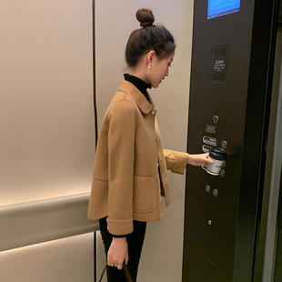 驼色高级感双面羊绒大衣短款2025春秋新款女装小个子气质毛呢外套