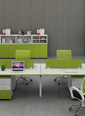 办公室桌椅组合简约现代职员桌子4人工位绿色双人面对面电脑桌