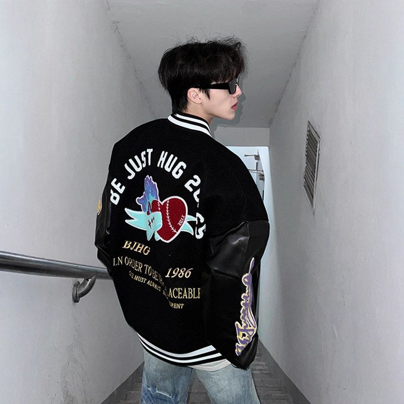 短反棉服棒球美式冬季痞帅皮袖