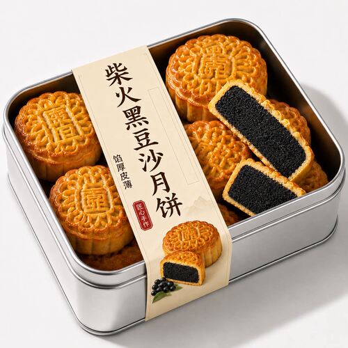 广式豆沙月饼传统柴火老式黑豆沙月饼枣泥零食糕点批发散装