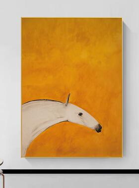 现在简约轻奢橙色白马入户过道玄关装饰画竖版儿童房间直播室挂画