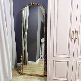 法式 轻奢穿衣镜拱形落地镜复古试衣镜雕花卧 壁挂复古全身镜子欧式