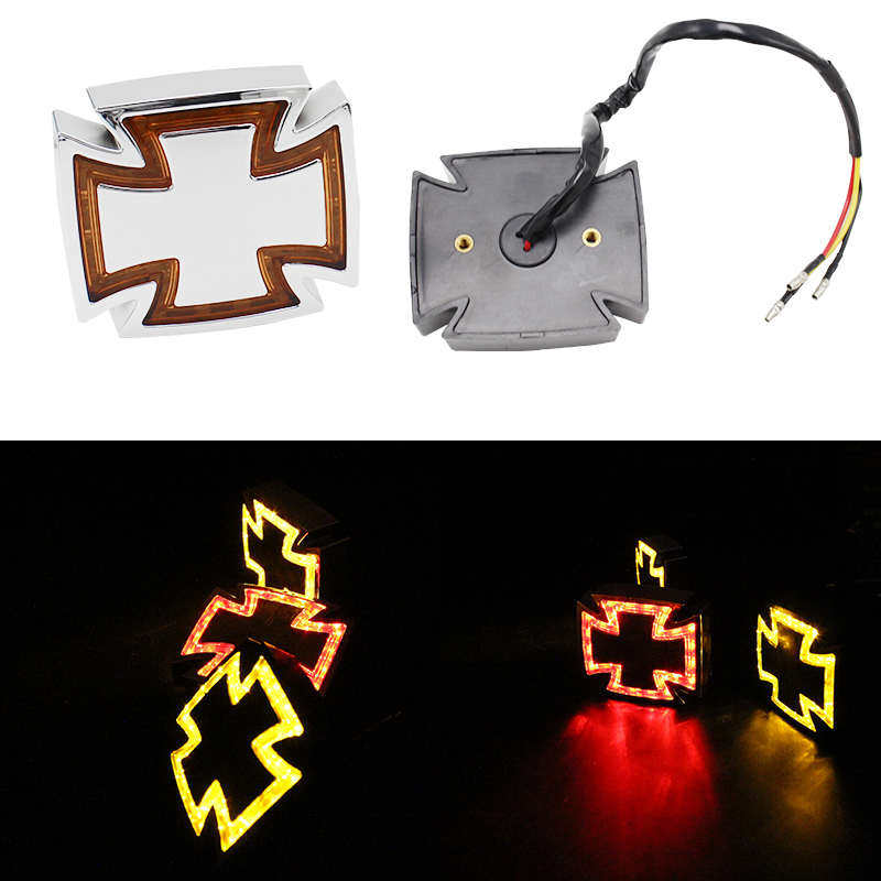 复古摩托车配件改装件个性十字型LED转向灯黄光行车灯红光12V通用