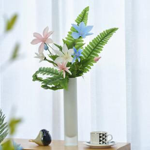 白色细长琉璃花瓶情绪稳定现代简约艺术水培直筒花器客厅装饰摆件