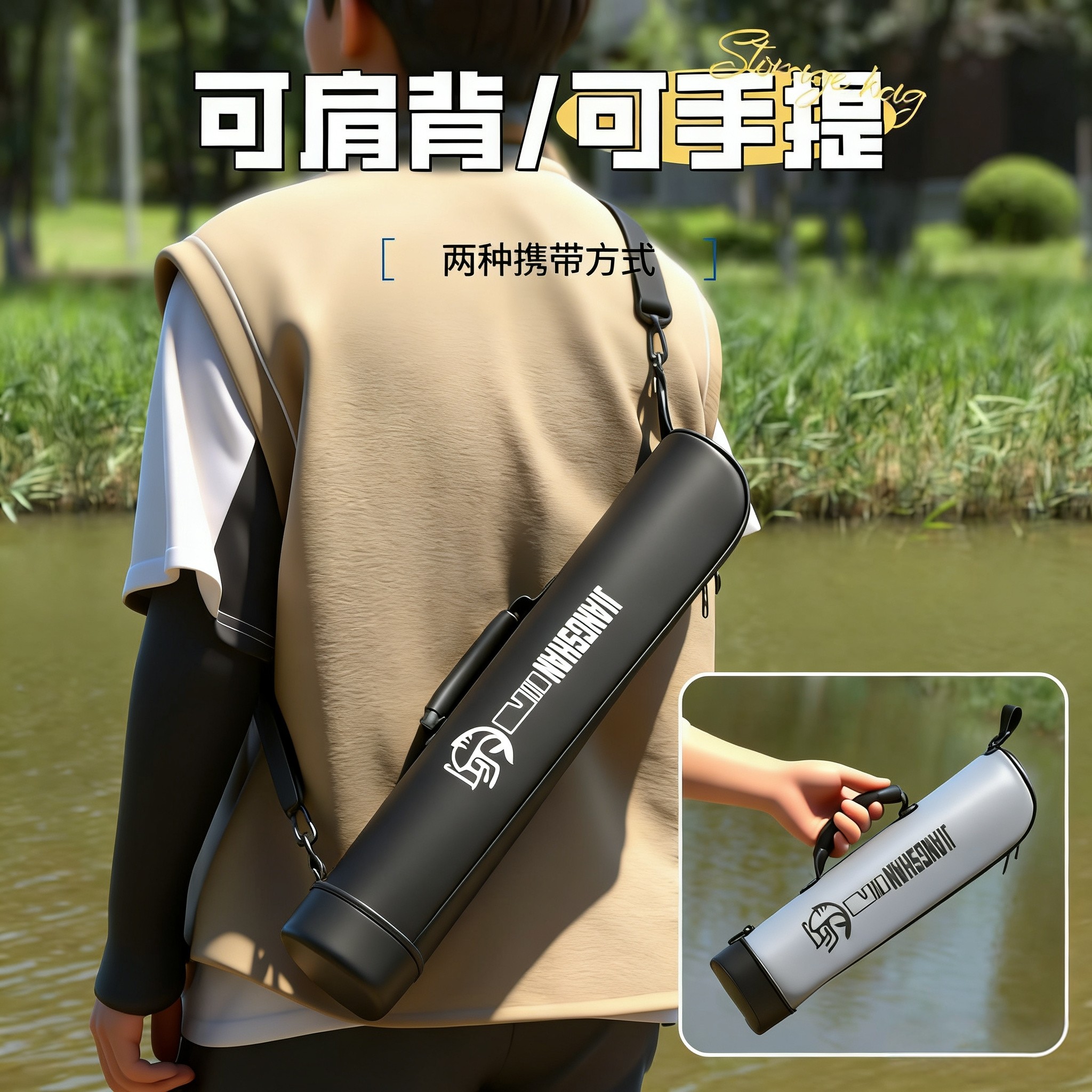 小物竿包路亚硬壳包迷你鱼竿包便携防水渔具包多功能钓鱼收纳包