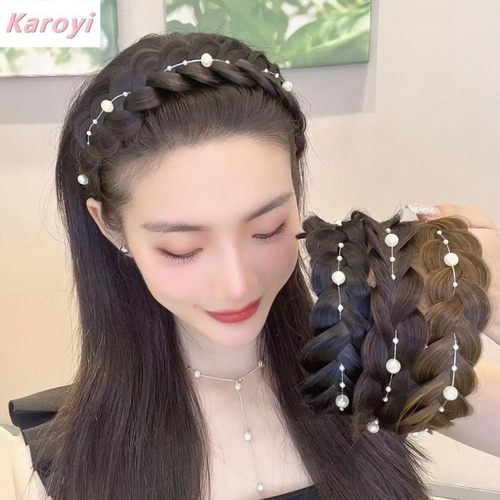 珍珠链条鱼骨辫假发发箍
