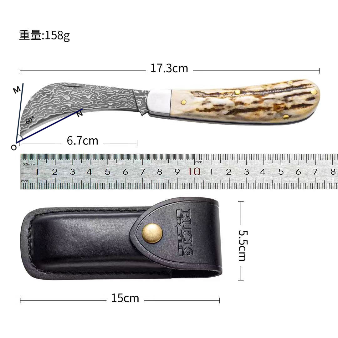 巴克鹿角大马士革口袋折刀迷你小型折刀水果刀