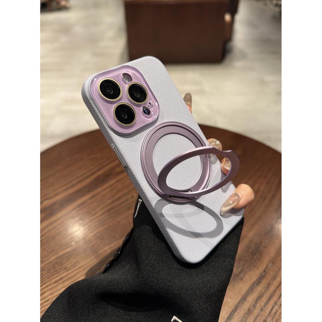 全包纹支点适用16pro12Magsafe保护套17promax壳膜镜头磁吸Air支架苹果荔枝1314带/iphone17新款紫色壳15