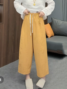 欧货2025夏季新款松紧腰超薄清凉透气天丝亚麻直筒裤休闲裤下装女