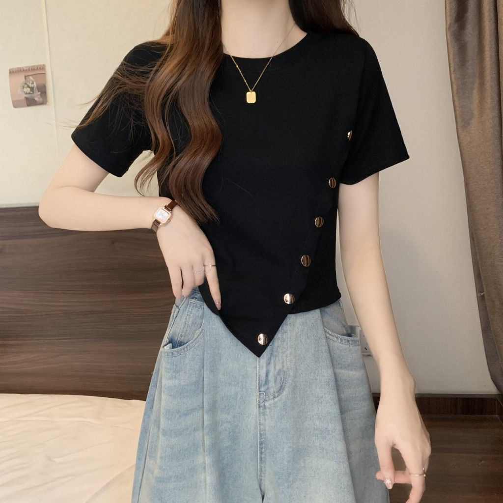 大码胖妹妹显瘦遮肚子短袖上衣
