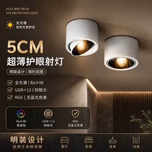 全光谱防眩无频闪可调明装射灯