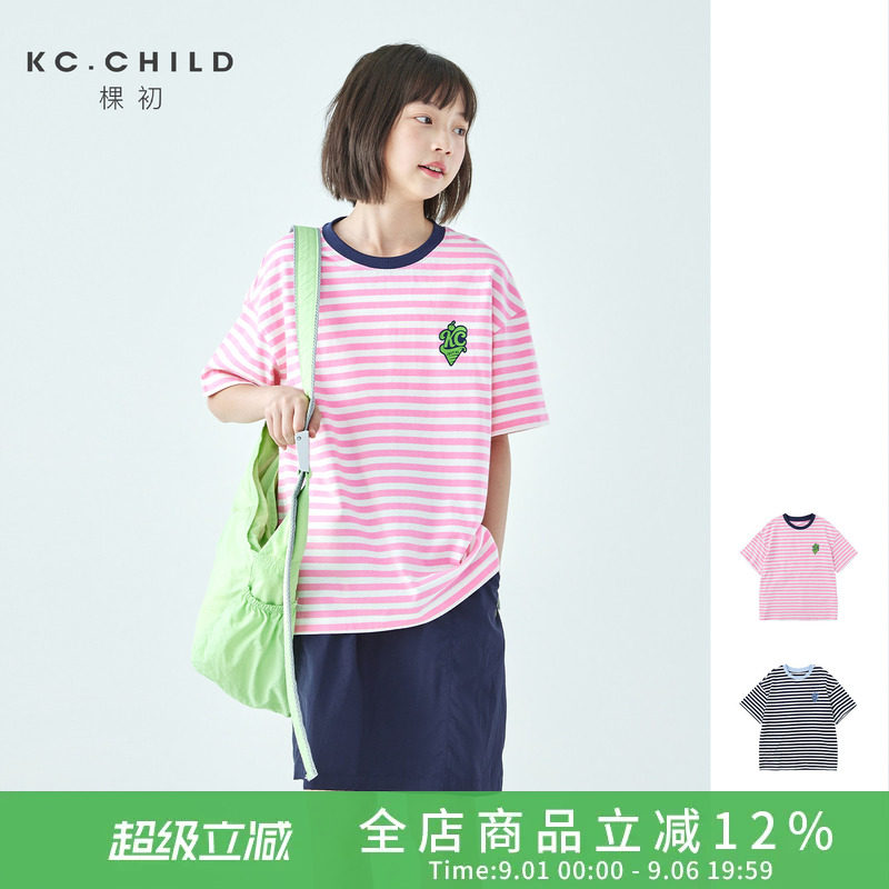 棵初亲子夏季纯棉条纹短袖T恤图片