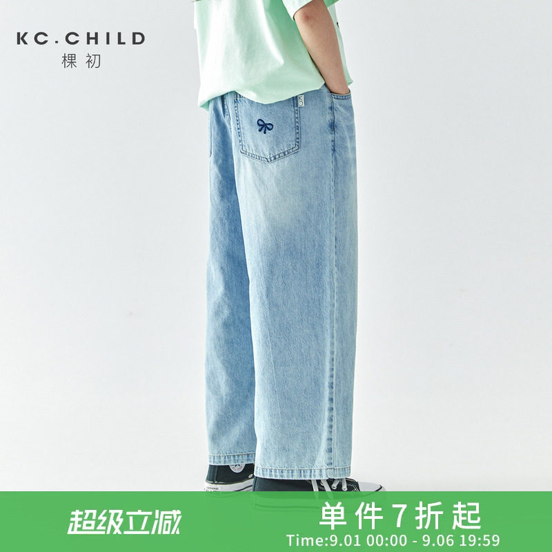 棵初蝴蝶结绣花口袋牛仔裤图片