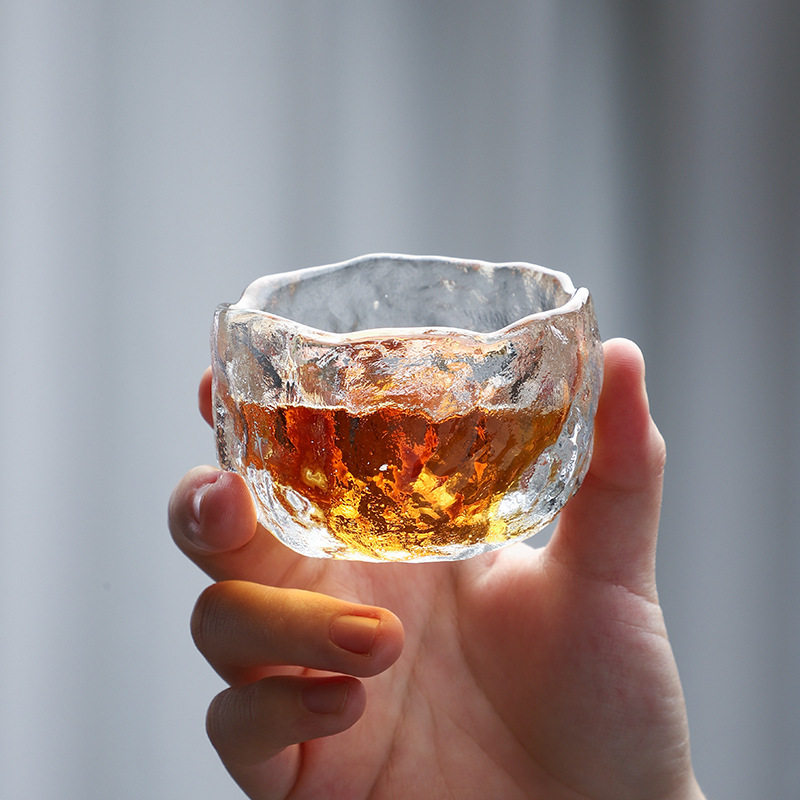 玻璃磨砂品茗杯主人杯单杯个人透明杯子小茶杯单只功夫茶