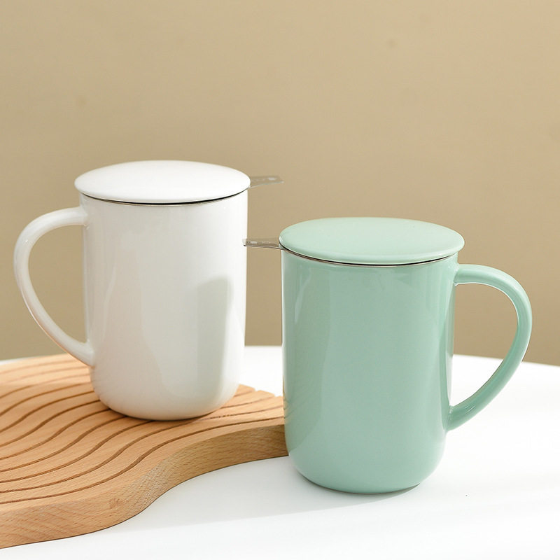 陶瓷水杯大容量马克杯带盖办公室带茶漏茶水分离泡风源