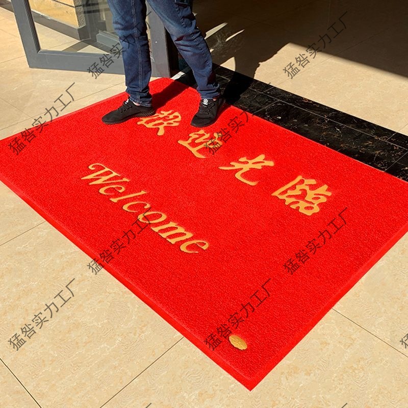 欢迎光临进门地毯加厚丝圈耐脏门口脚垫入户门玄关红色地毯酒店毯