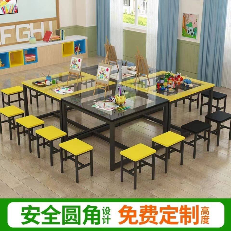 圆角钢化玻璃画画桌画室托管培训补习班美术教室绘画幼儿小初