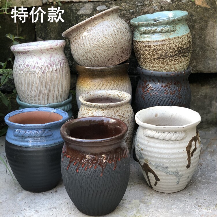手绘拼盘花盆粗陶植物花盆口径创意紫砂陶盆粗陶瓷大透气多肉薇妍