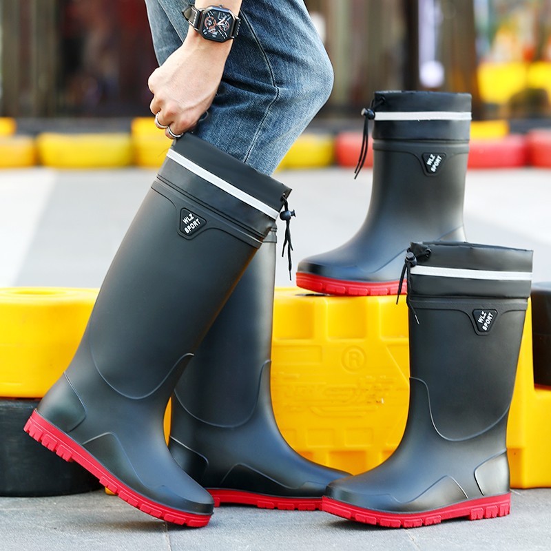 高筒靴男士809耐磨束口中短筒水防水鞋筒靴雨鞋雨加厚防水鞋钓鱼