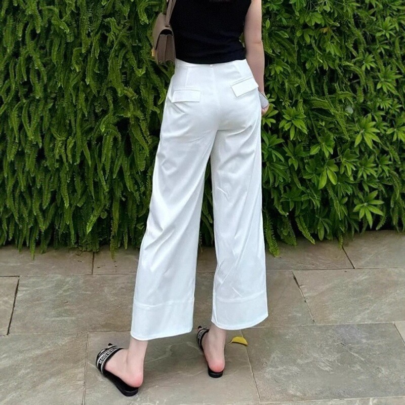 白色九分直筒西装裤女夏季薄大胖mm显瘦高腰小个子窄版阔腿裤