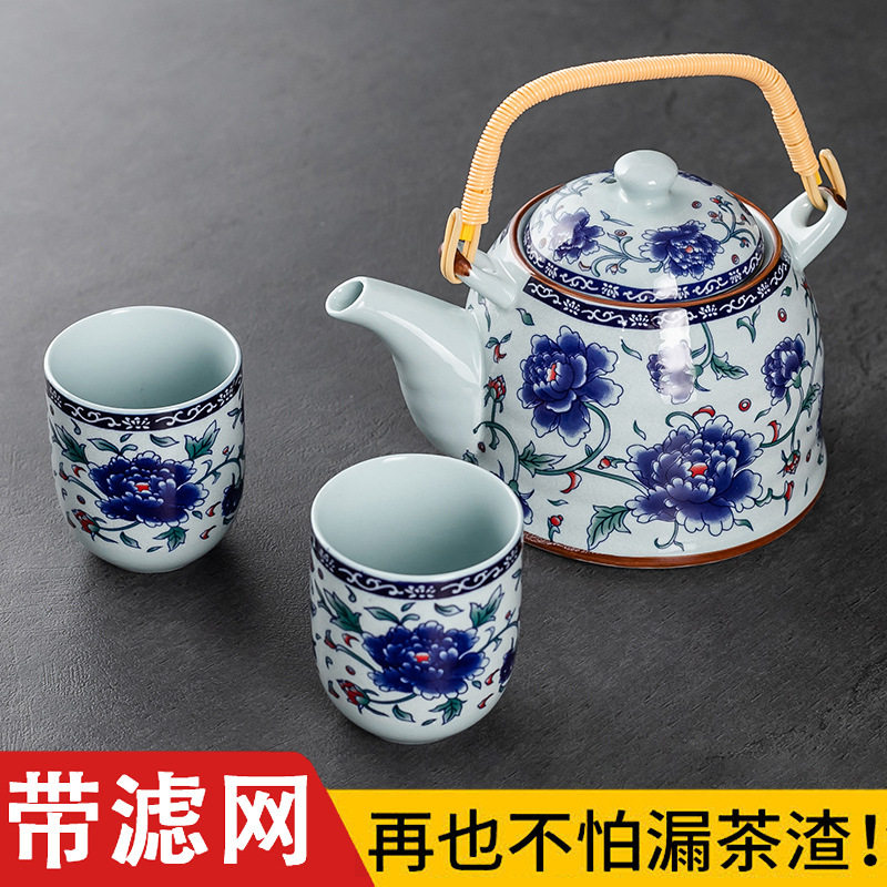 陶瓷茶壶餐厅酒店饭店家用大号大容量老式提梁单壶带过滤网赵之孙
