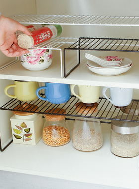 厨房收纳分层置物架加粗台面调料收纳橱柜内分层隔板伸缩铁艺南舟