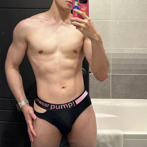 PUMP侧腰破洞男士三角裤莫代尔性感低腰运动提臀激凸舒适透气内裤