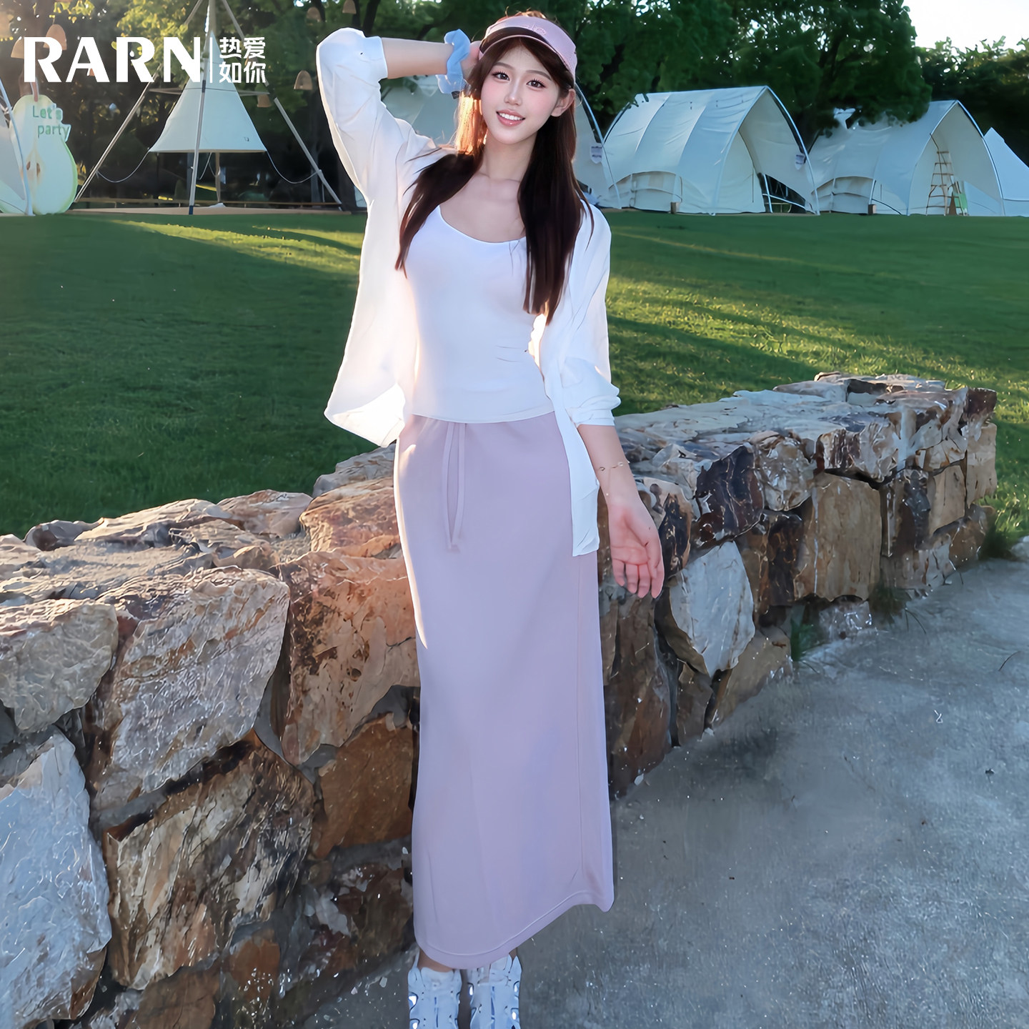 RARN美式休闲开叉包臀一步裙2026夏季新款粉色直筒裙长款半身裙女