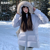 收腰显瘦中长款 RARN五格大毛领羽绒服女2025冬季 新款 加厚连帽外套