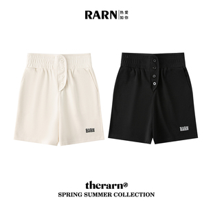 直筒休闲阔腿短裤 RARN热爱如你纯色松紧腰运动五分裤 女2026年夏季