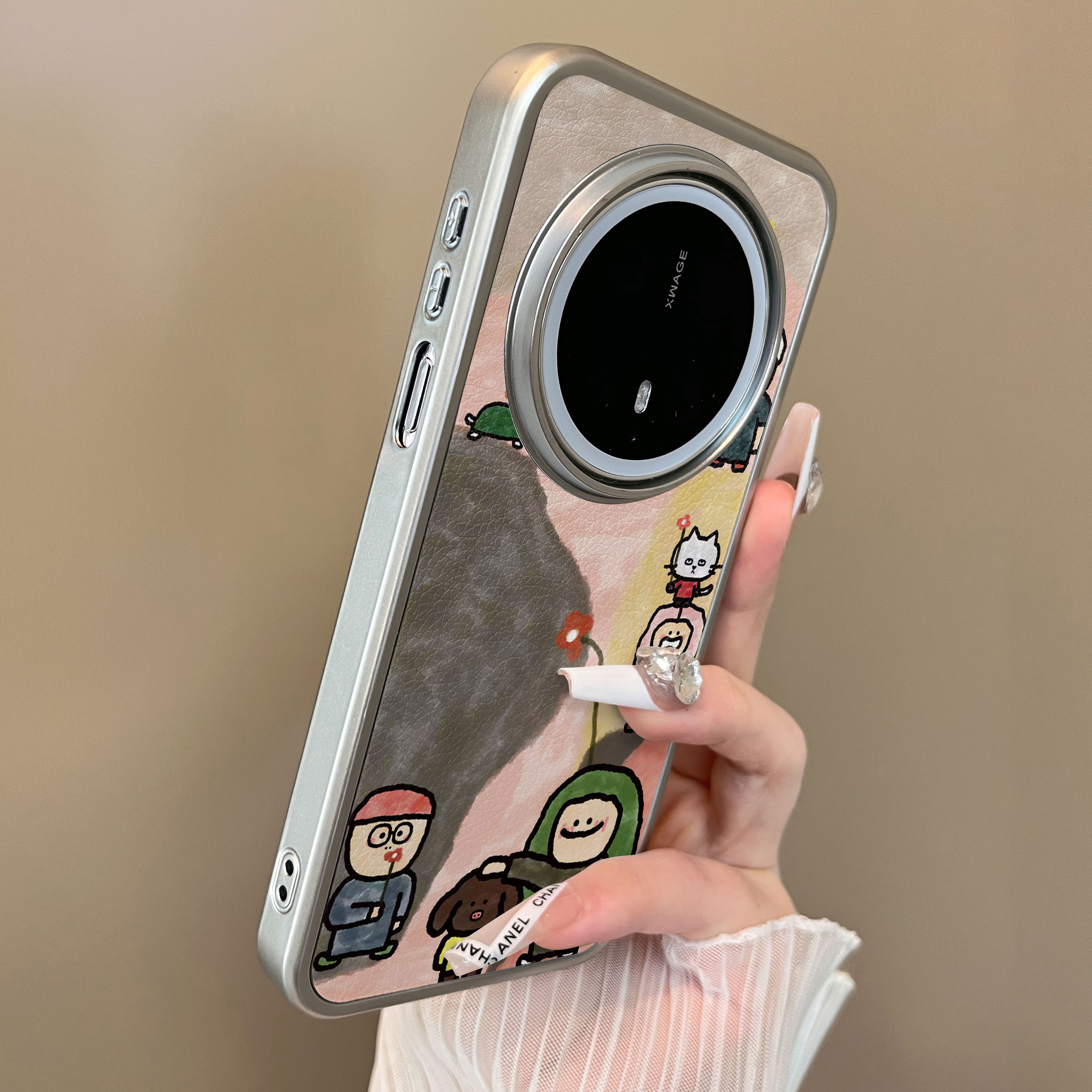 适用于华为mate70proplus手机壳小人摸狗头二合一小羊皮60pro十支架简约新款50e套防摔男女生mate60pro+