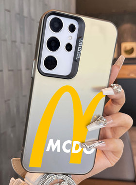 适用于三星GalaxyS24ultra手机壳黄色字母m彩银s22新品s24+男女款s21FE全包note20防摔高级感套简约s23plus