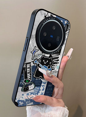 适用于vivox200proMINI手机壳吉他黑猫x100s刀锋小羊皮支架x200ultra简约新款套防摔男女生vivos30