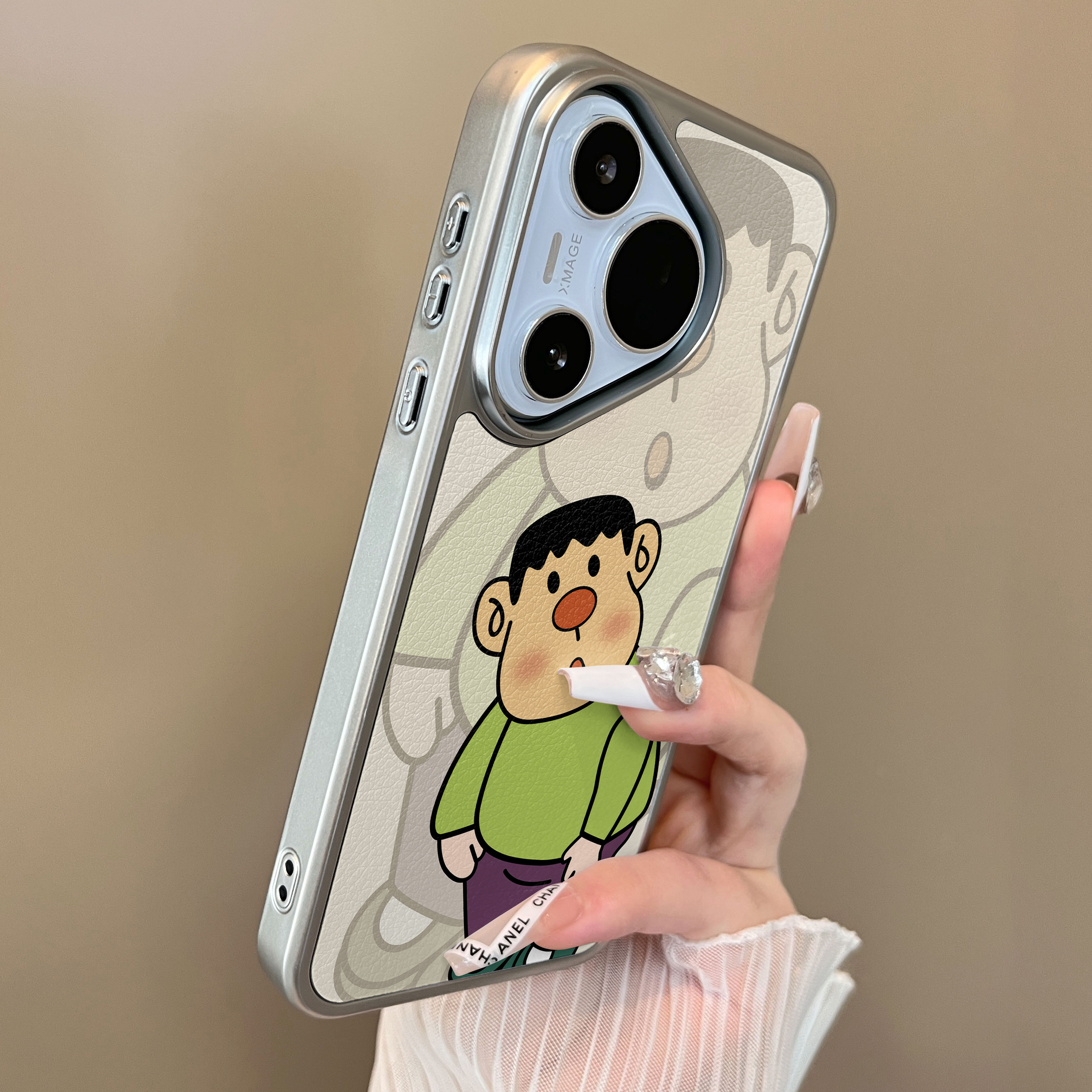 适用于华为pura80pro+手机壳p80plus十呆萌绿衣服男孩二合一小羊皮支架p60简约新款套防摔男女生p70ultra