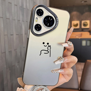 适用于华为pura80pro十手机壳高级感小人比耶p60art捡钱p40简约 男女生p70ultra 彩银p50e套防摔p30新款