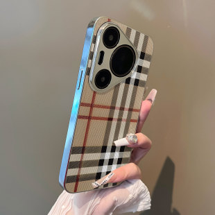 适用于华为pura80pro 男女P70Ultra套软 手机壳米黑白格子支架小羊皮p40高级感p50e外全包防摔P60新款